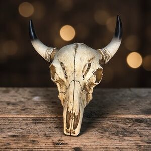 Western Bull Cow Skull Black Tip Horns Realistic Resin Replica Wall Hanging